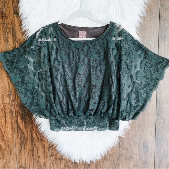 Free People Tops - Free People Deep Teal Blue Lace Blouse